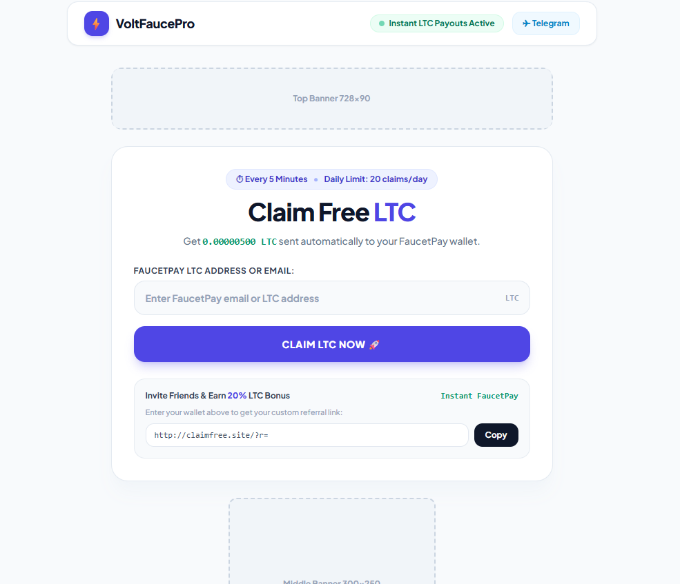 VoltFaucet Pro v1.0 — Multi-Crypto Instant Auto-Faucet Script (FaucetPay)